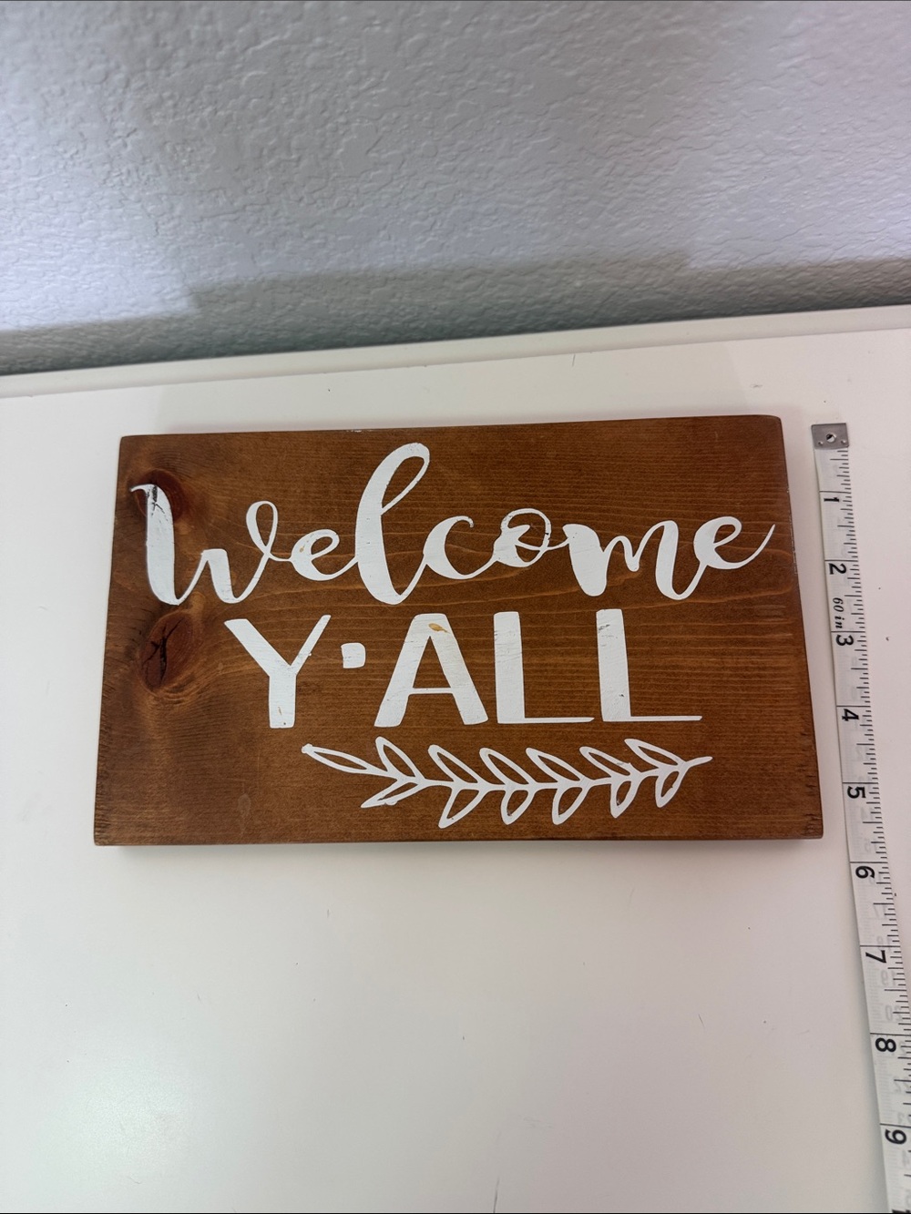 Welcome Y'All Wooden Sign - White on Brown